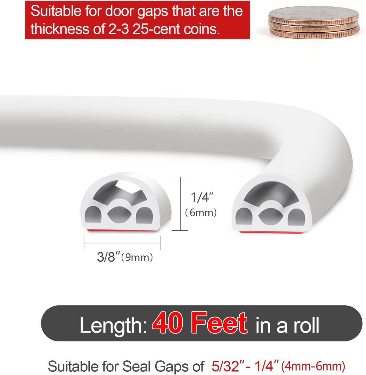 40 Feet Silicone Door Weather Stripping Self-Adhesive Seal Strip G152593