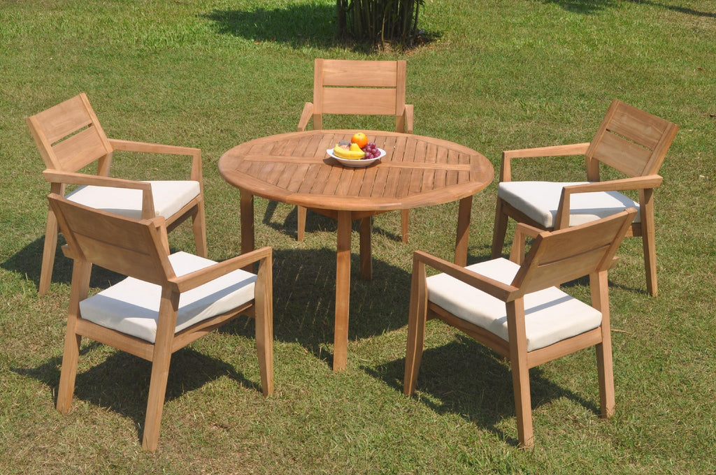 Grade-A Teak 6 Pc Dining Set with 48" Round Table and 5 Stacking Arm Chairs Y870429