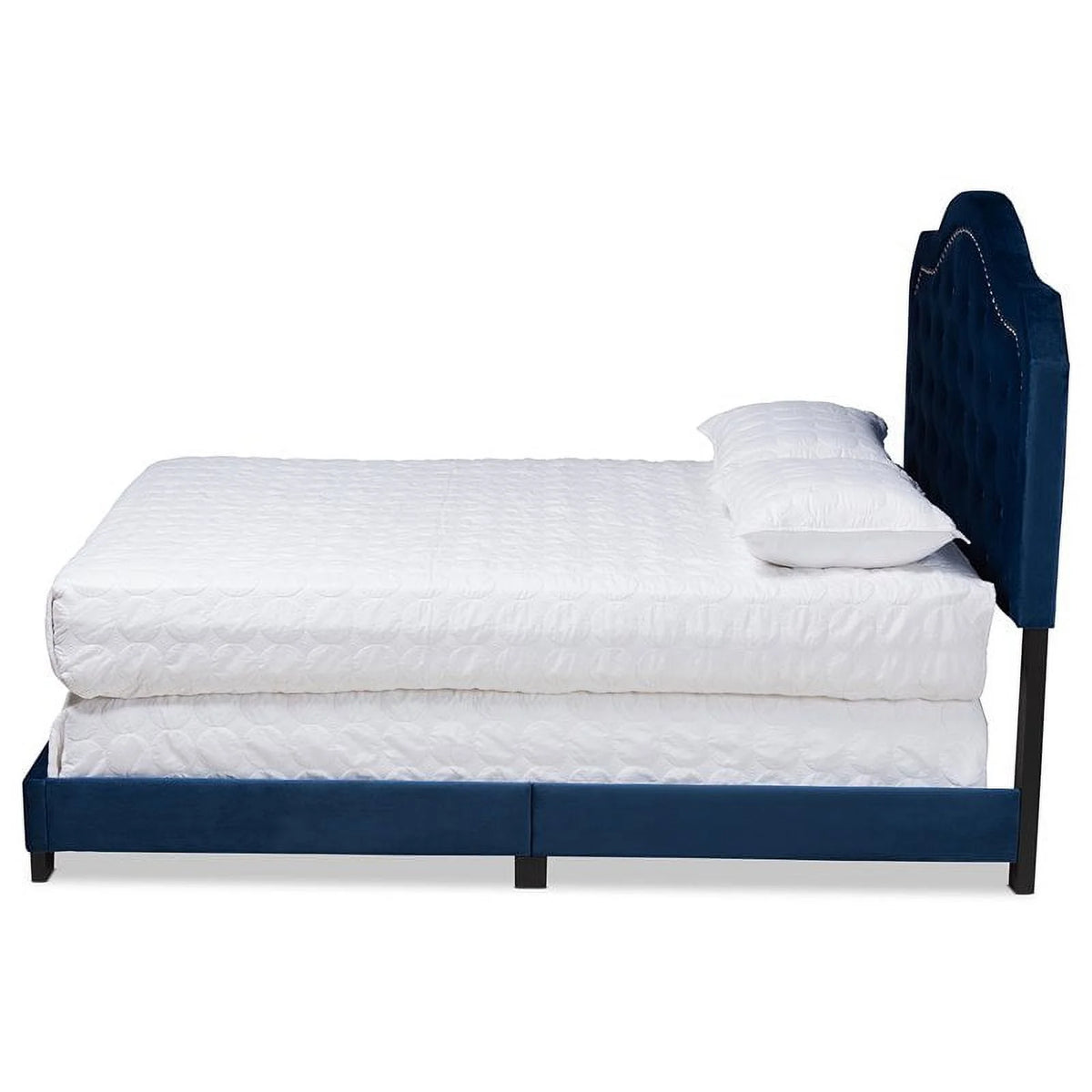 Queen Size Navy Blue Velvet Upholstered Bed Q993