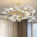 Gold Ceramic Ginkgo Leaf Semi Flush Mount Ceiling Light Fixture, 24" P7434