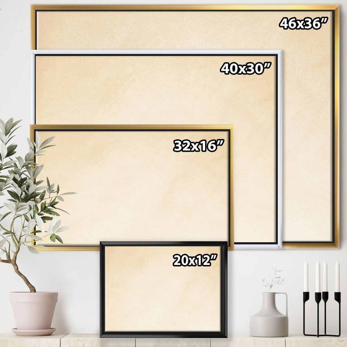 Pink Grey Modern Framed Canvas - 32 in. Wide x 16 in. High - Gold S421