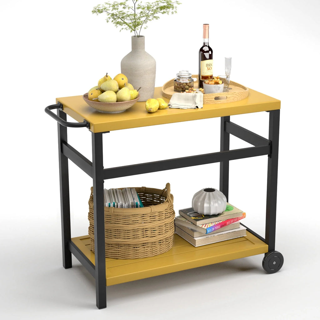 Outdoor Dining Cart Table Aluminum Grill Table with Wheels A857