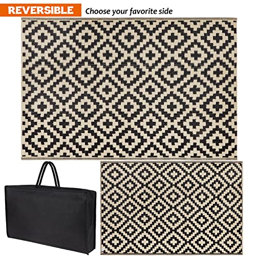 Waterproof Reversible Outdoor Rug 5x8 ft Black & Beige N29412