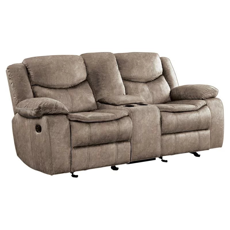 Brown Microfiber Reclining Loveseat R9829