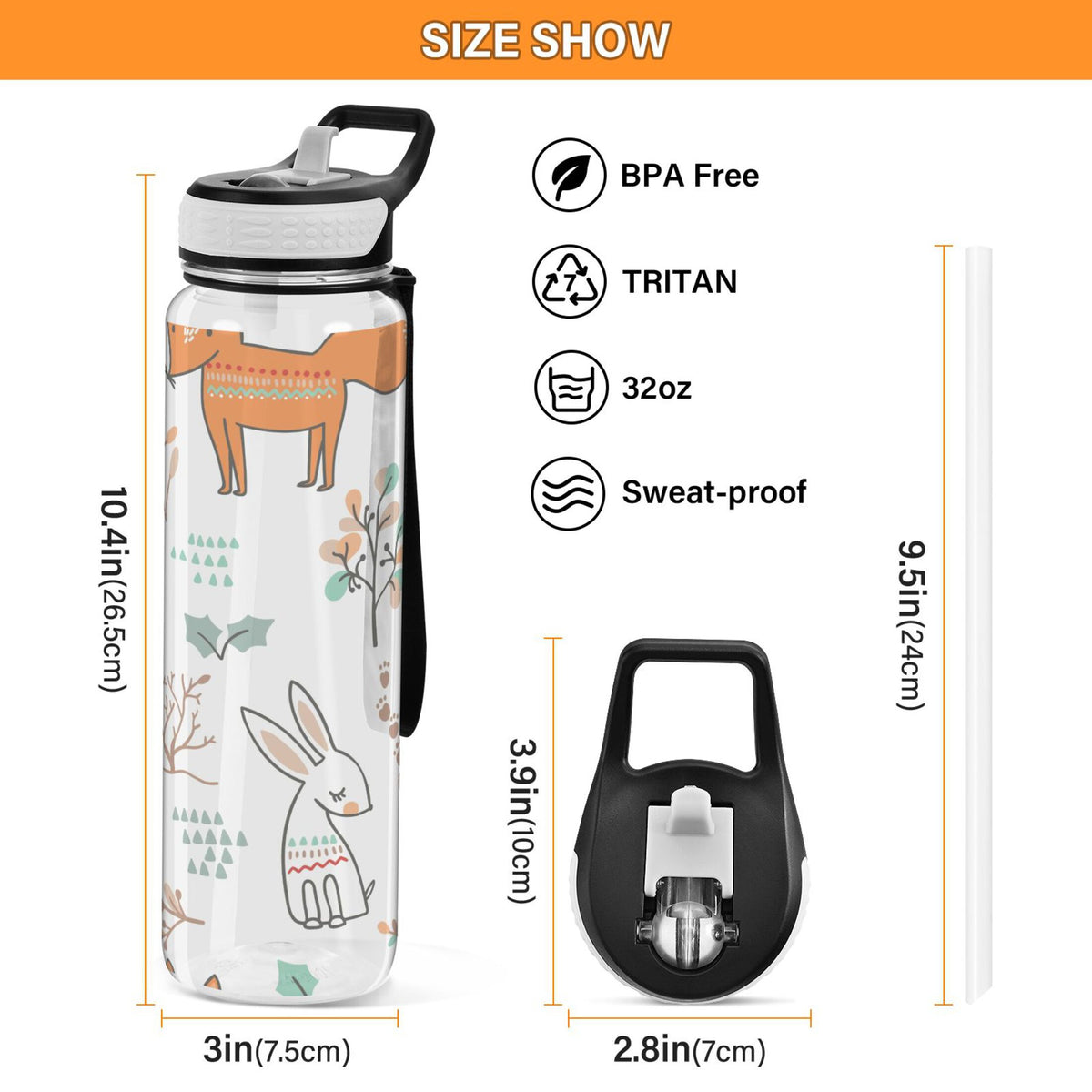 32oz Tritan Leakproof Clear Water Bottle with Straw C7412