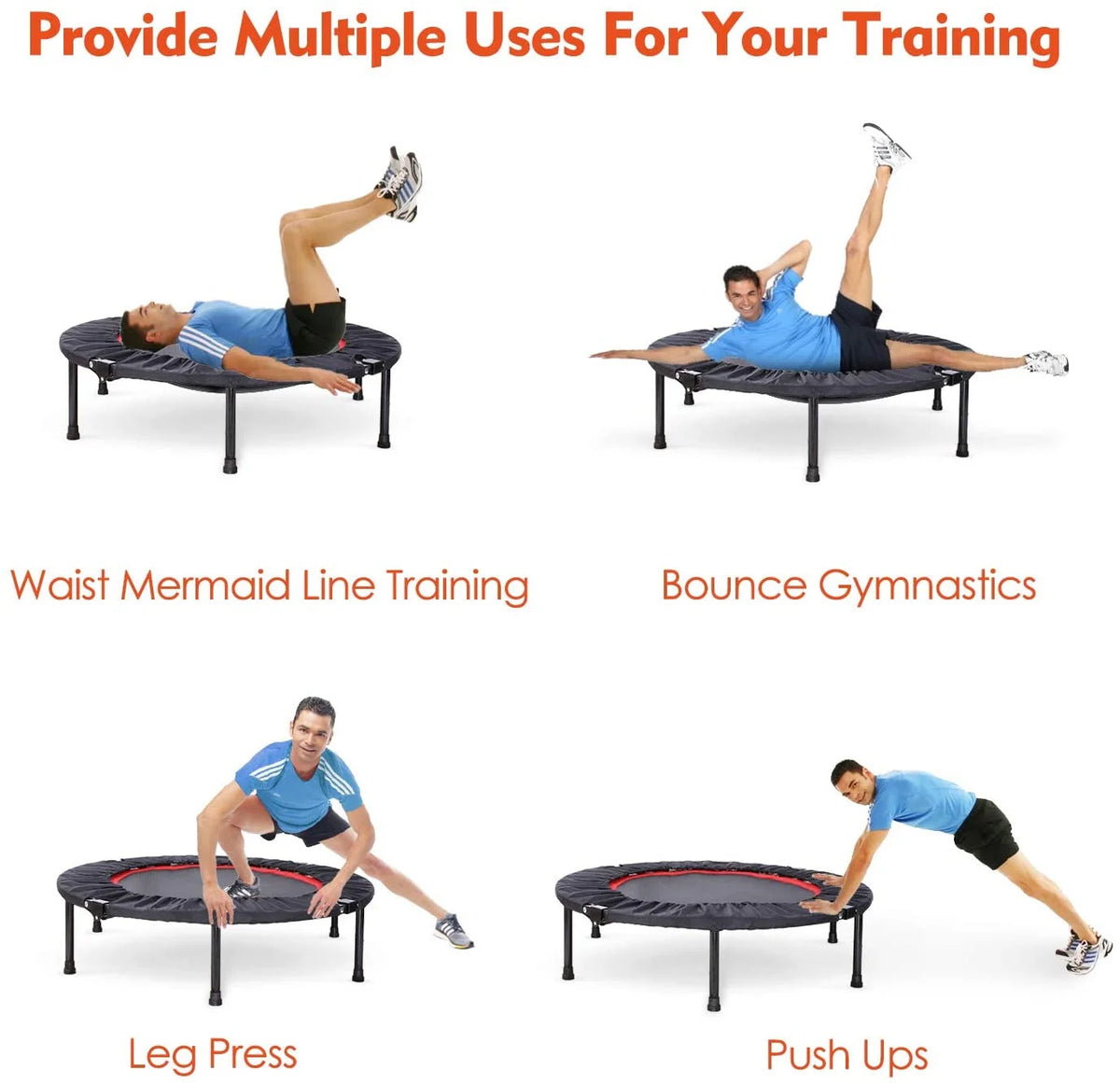 Foldable Fitness Trampoline with 3-Level Adjustable Foam Handrail B30173