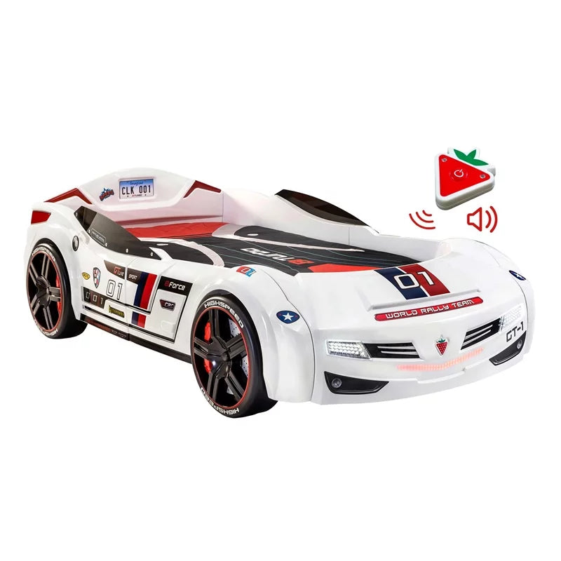 White Wood Twin Race Car Bed A651738