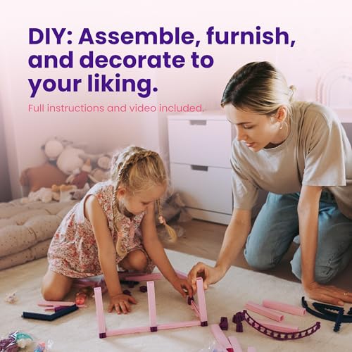 Pink and Purple Dollhouse with 4 Princesses, 4 Unicorns, Dog, Furniture and Accessories Y781005