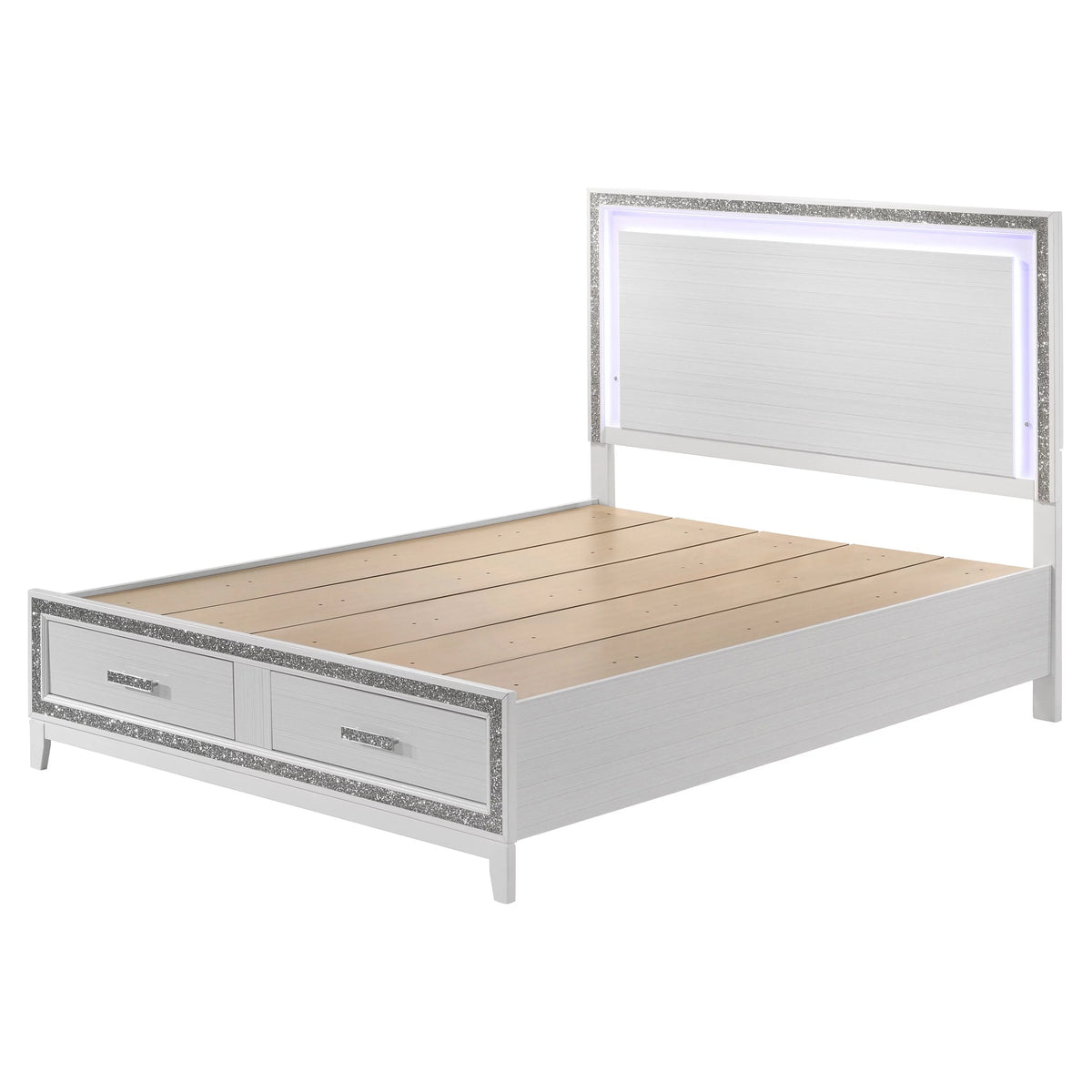 White 2 Drawer Wooden Queen Bed with LED Headboard X1115