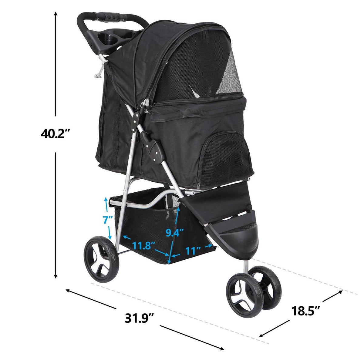 3 Wheel Foldable Pet Stroller with Storage Basket Z24538