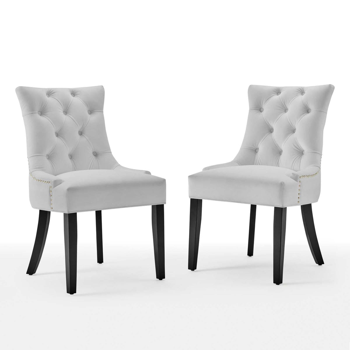 White Tufted Performance Velvet Dining Side Chairs Set of 2 S9394