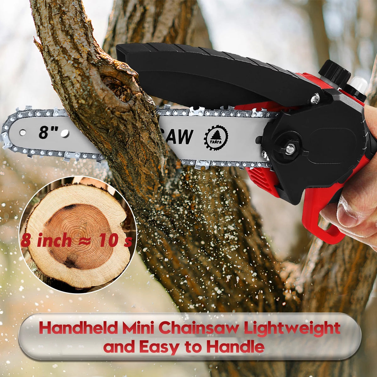 8 inch Cordless Mini Chainsaw with 2 Chains and 3.0Ah Battery X7362
