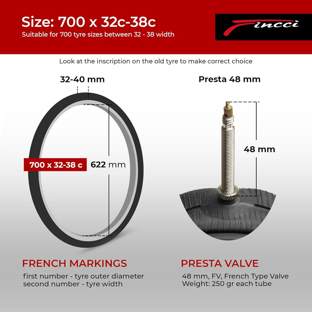 Bike Inner Tube 700x35c / 32c / 38c Presta Valve 48mm Pack of 2 I662