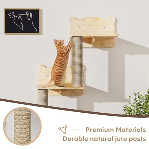 16 Pcs Pine Wooden Cat Wall Shelves with House I32275