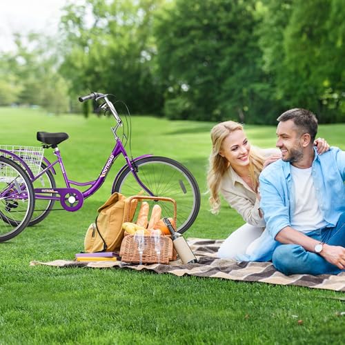 24 Inch Blue 7-Speed Adult Tricycle with Large Basket S322158