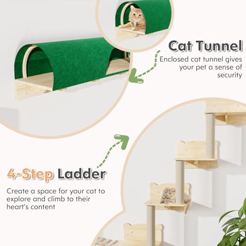 16 Pcs Pine Wooden Cat Wall Shelves with House I32275