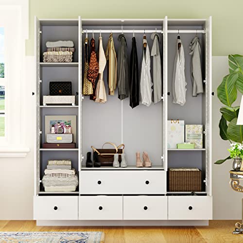 White 5 Drawer Wardrobe with Shelves and Hanging Rod S99539