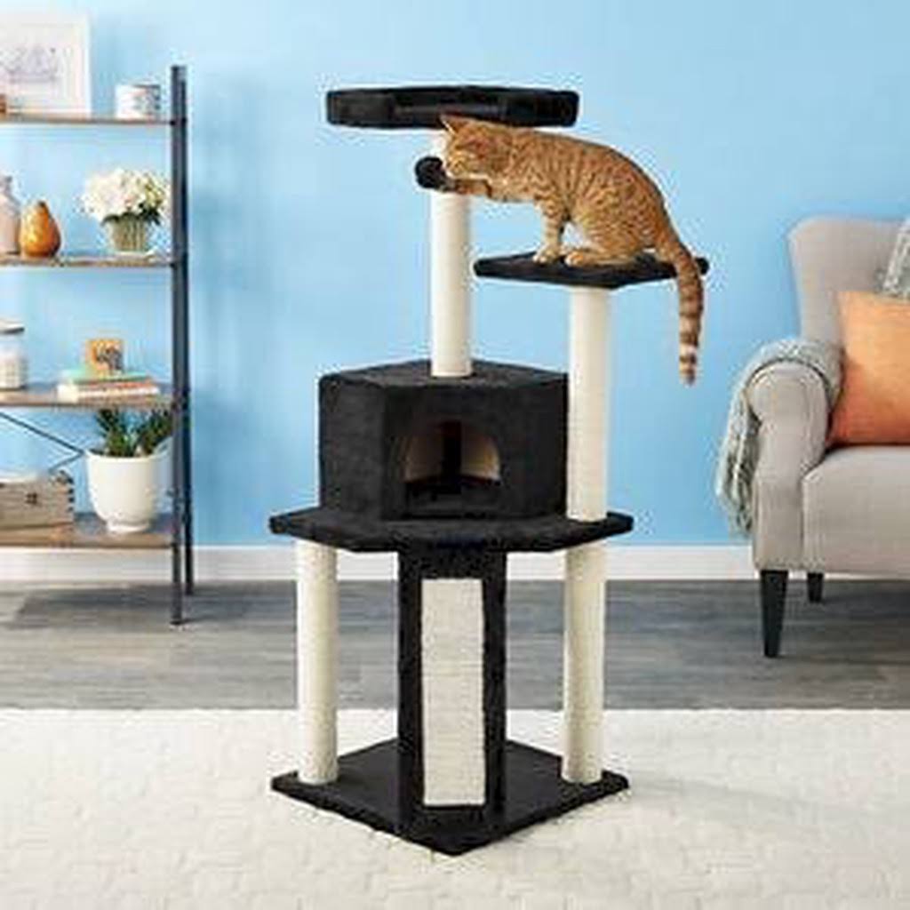 Black 52-in Faux Fur Cat Tree & Condo I765954
