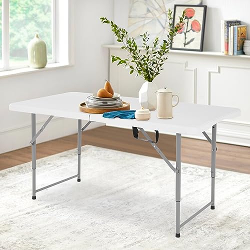 4 FT Heavy Duty Plastic Folding Table with Carrying Handle C29288