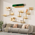 16 Pcs Pine Wooden Cat Wall Shelves with House I32275