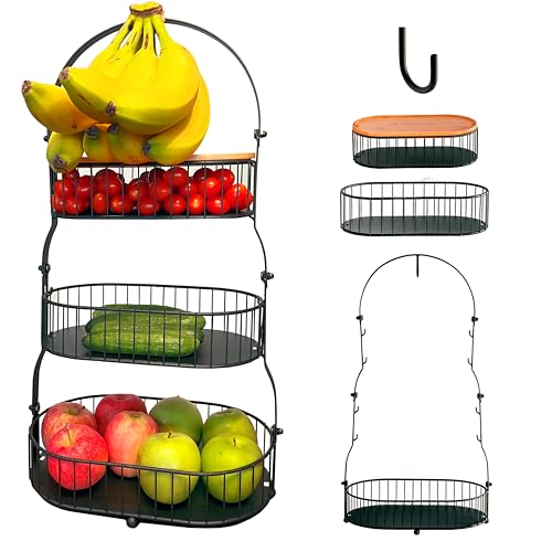 3 Tier Bamboo Fruit Basket with Removable Baskets Z90460