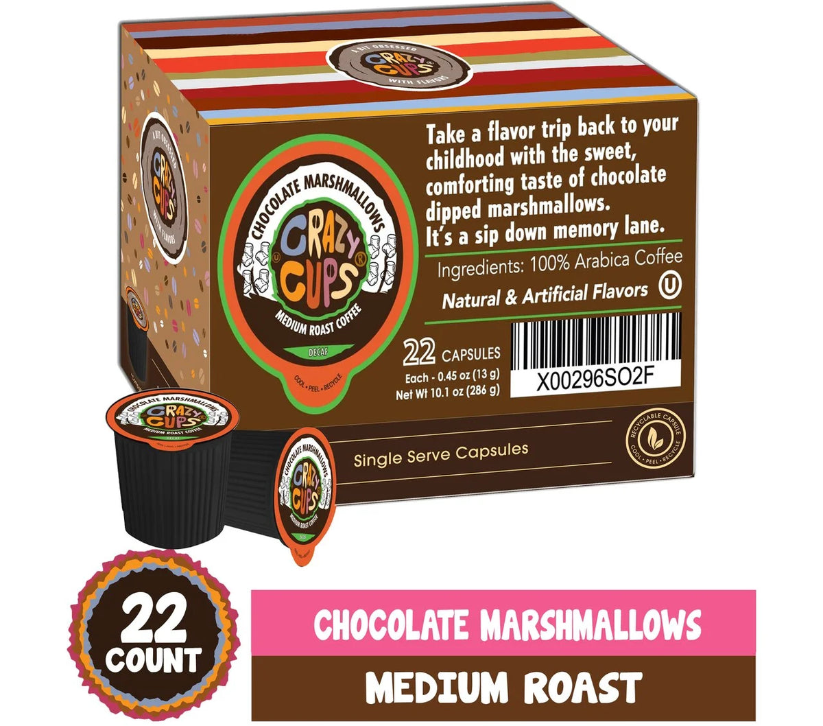 Decaf Chocolate Marshmallows Medium Roast Coffee, 22 Count S529