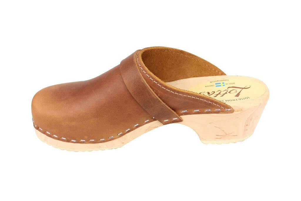 Brown Oiled Nubuck Leather Swedish Clogs W23526