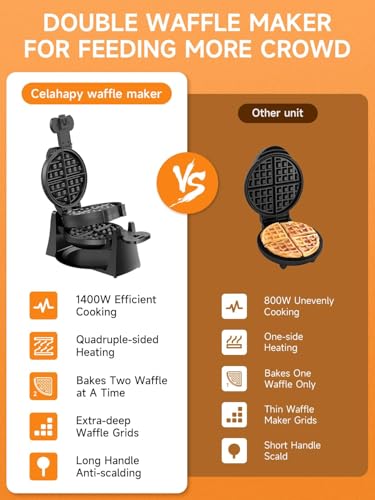 Black 1400W Double Belgian Waffle Iron Nonstick X589