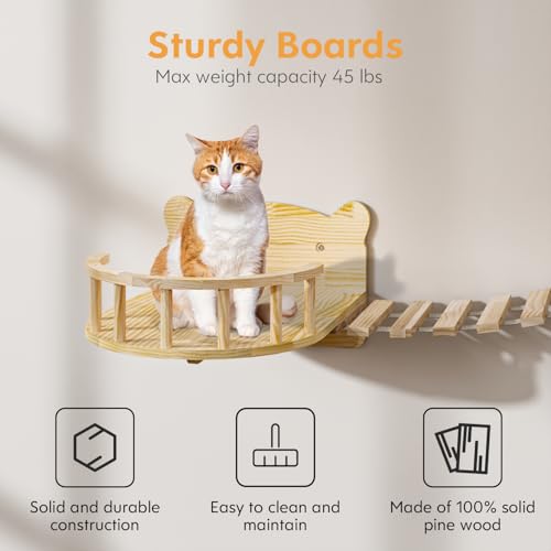 16 Pcs Pine Wooden Cat Wall Shelves with House I32275