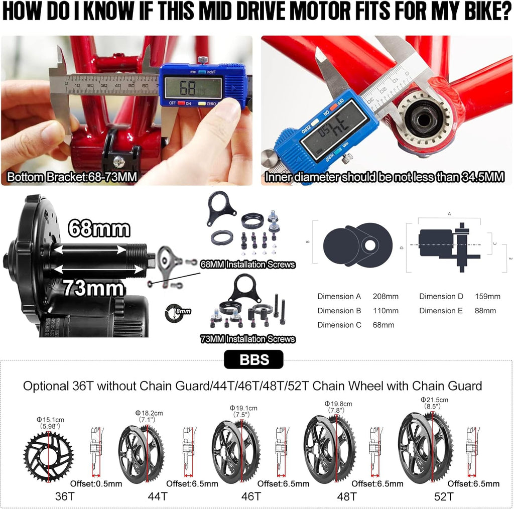 48V 500W Mid Drive Electric Bike Motor Kit F865519