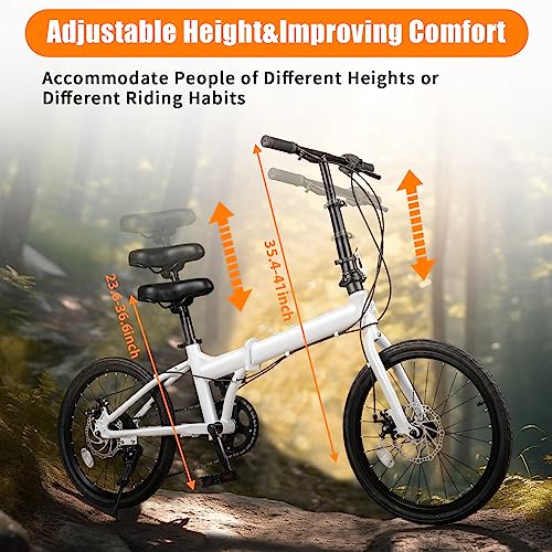 20 Inch 7 Speed Folding Bike with Dual Disc Brakes Carbon Steel White Y34180