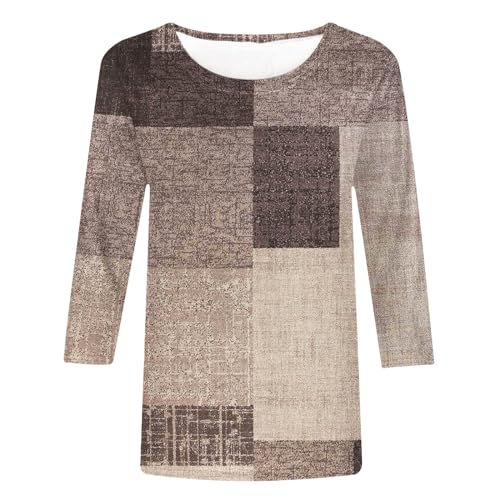 Womens 3/4 Length Sleeve Color Block Tunic Tops Plus Size T Shirts V50856