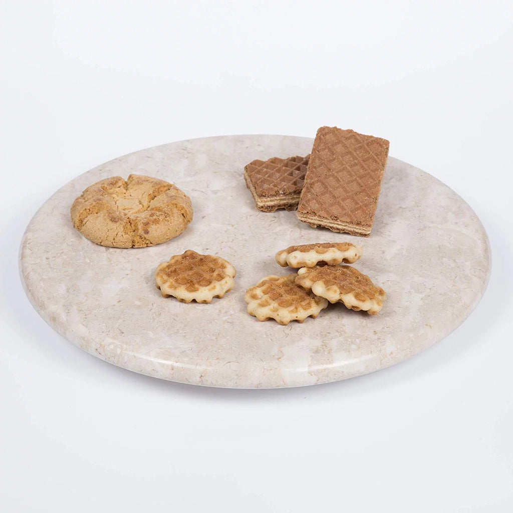 Natural Champagne Marble Lazy Susan Turn Table Serving Board J6081