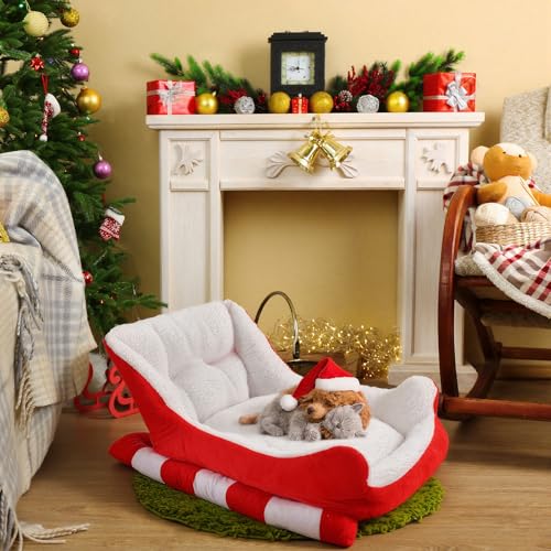 Red White 24x15x11 Inch Plush Synthetic Fur Christmas Dog Bed P36759