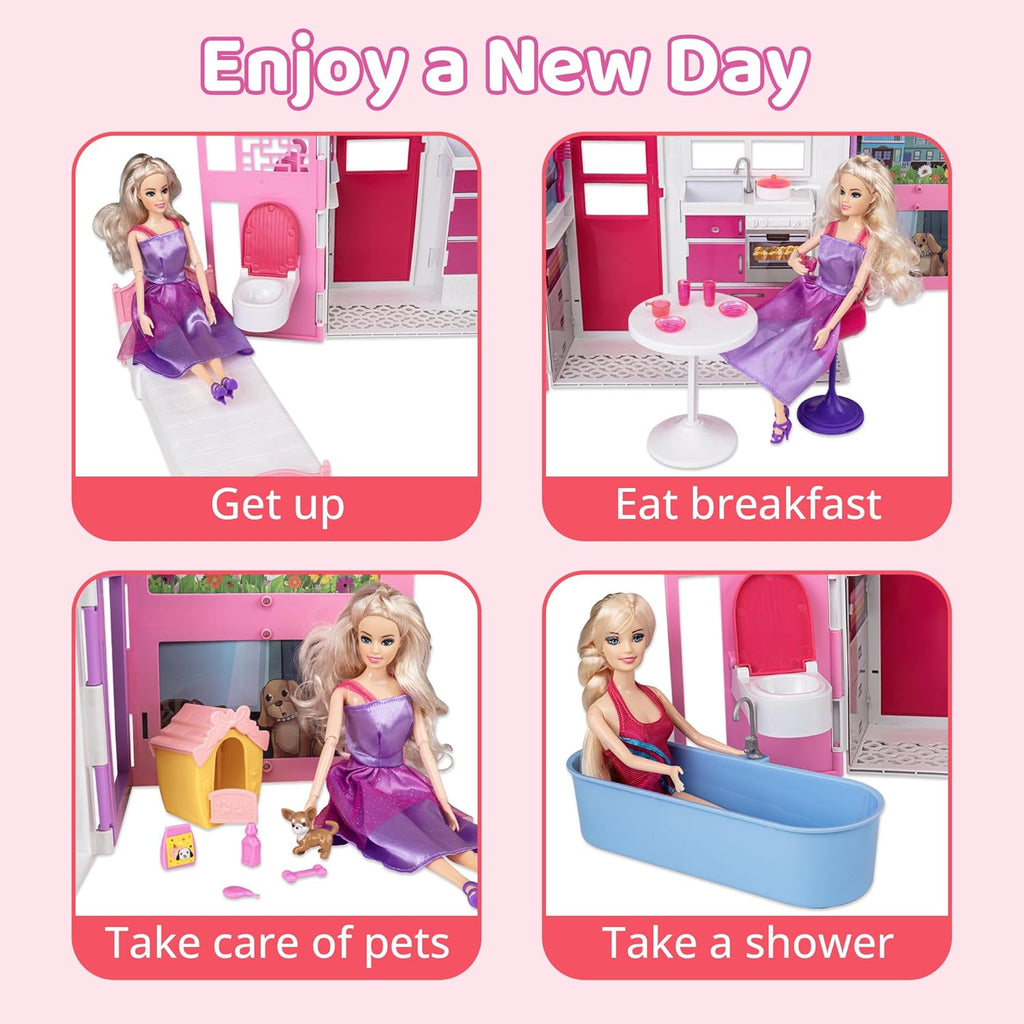 2-Story Doll House with 25+ Pcs Furniture & Accessories X83536
