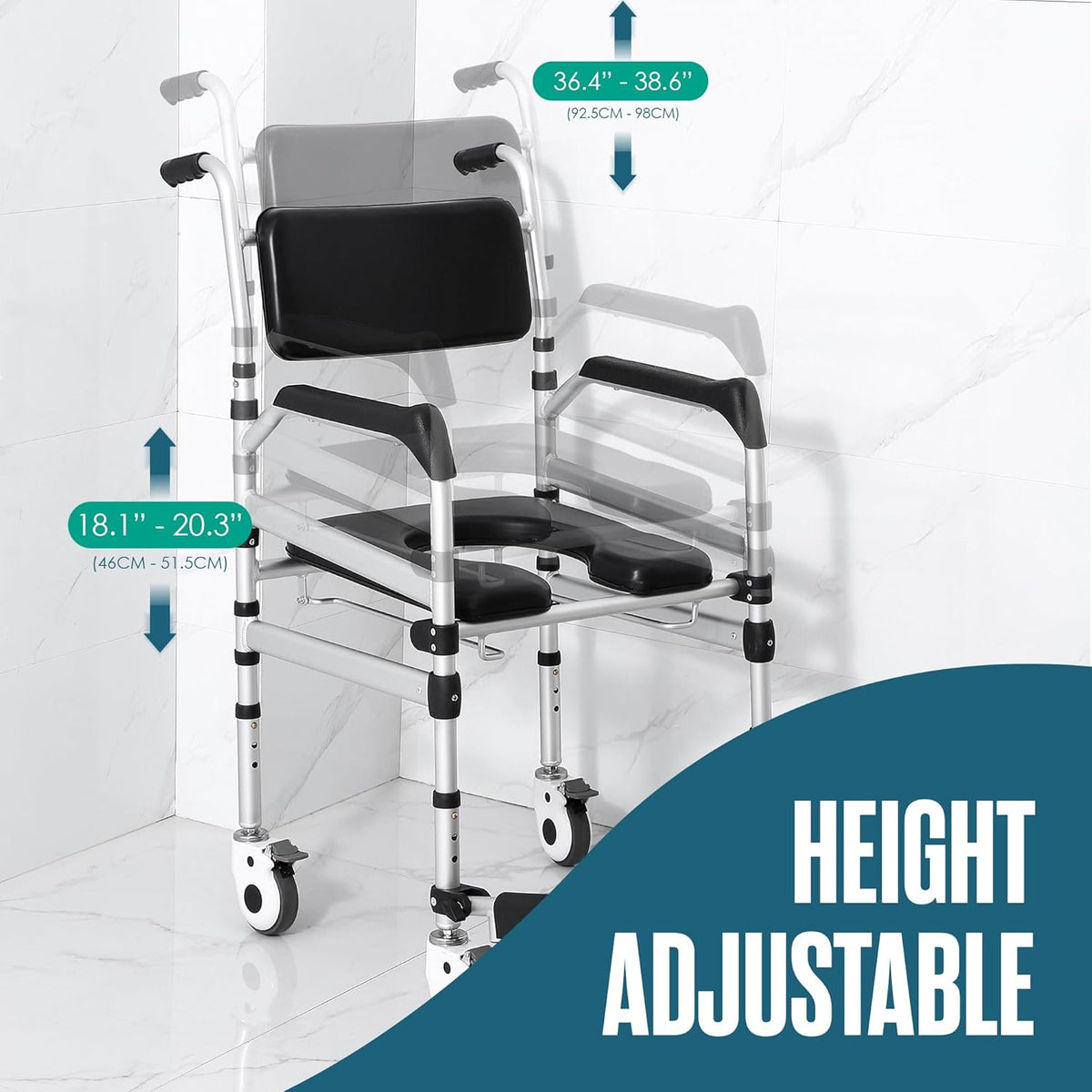 Shower Chair with Wheels, Height Adjustable Z83256