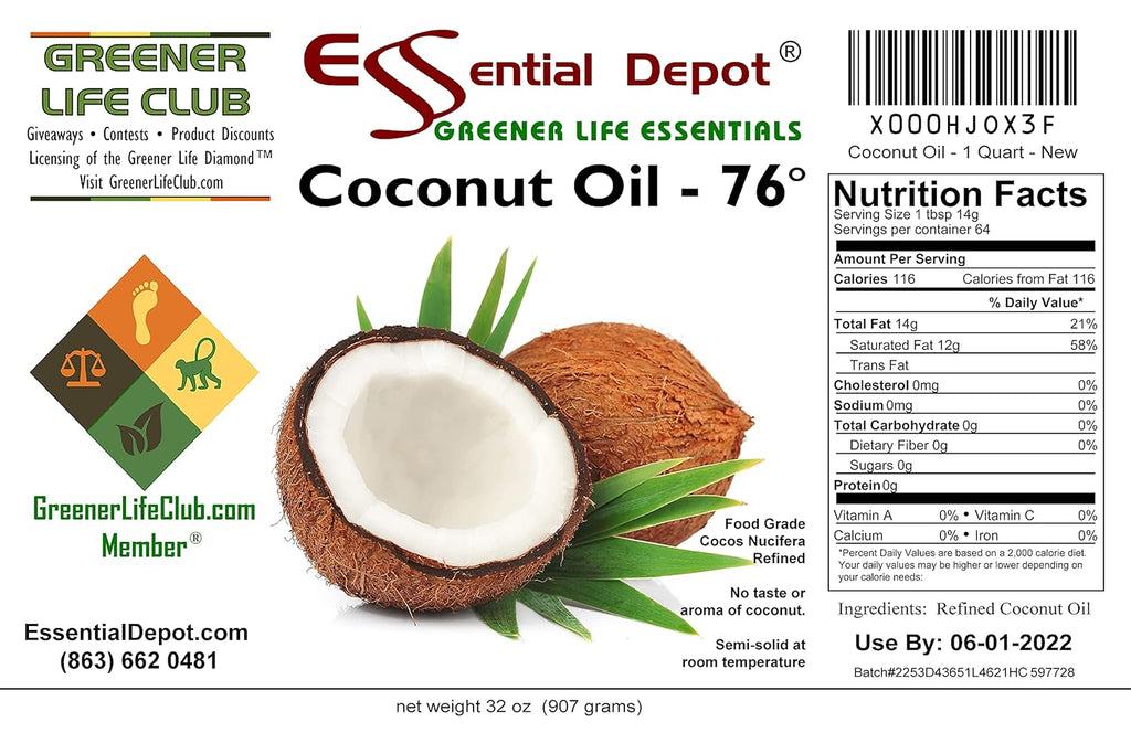 1 Quart 32 oz Food Grade Coconut Oil T3579