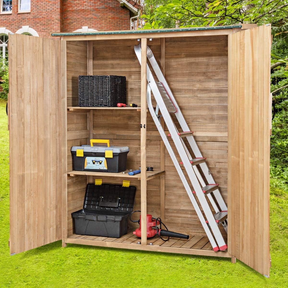 Outdoor Wooden Storage Cabinet with Double Lockable Doors I809618