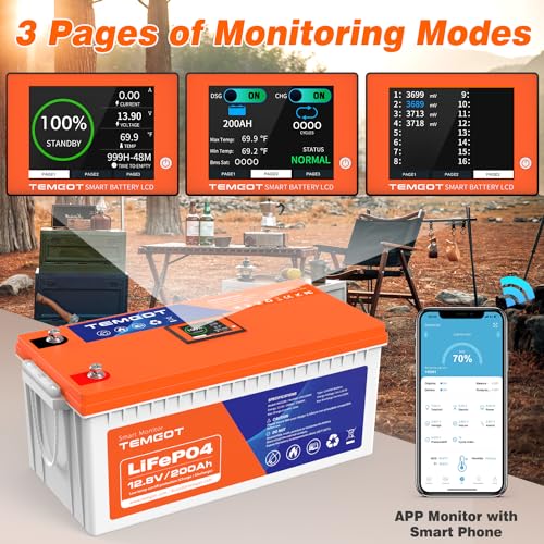 12V 300AH LiFePO4 Lithium Battery with Smart Display & APP Monitoring, 200A BMS, 2560W Load Power, 5000+ Cycles L565