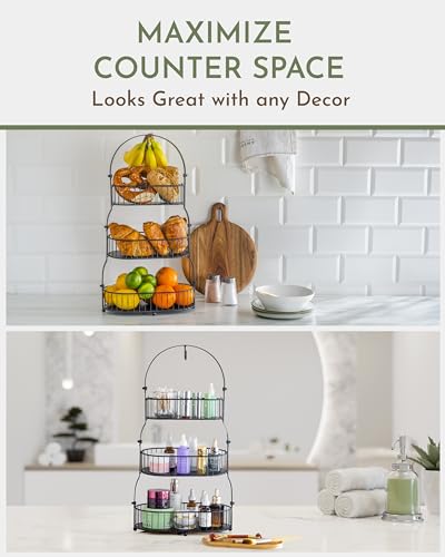 3 Tier Bamboo Fruit Basket with Removable Baskets Z90460