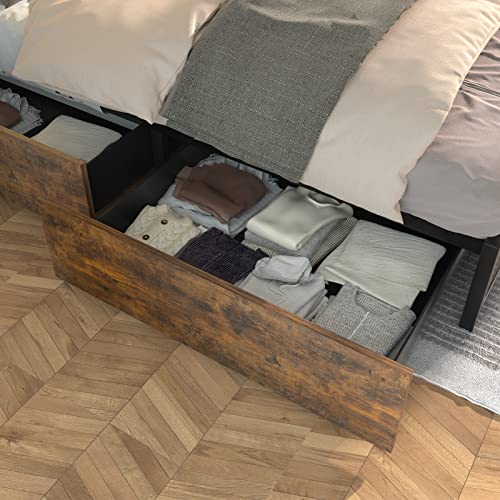 Full Size Metal Bed Frame with Storage Drawers, Rustic Brown Z5072