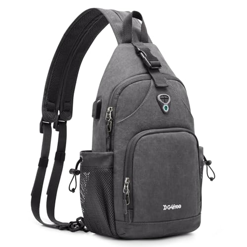 Canvas Sling Bag Crossbody Backpack with USB Charging Port (Dark Grey) U773