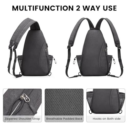 Canvas Sling Bag Crossbody Backpack with USB Charging Port (Dark Grey) U773