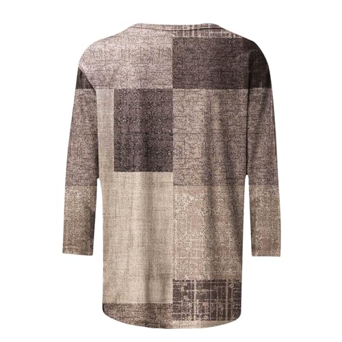 Womens 3/4 Length Sleeve Color Block Tunic Tops Plus Size T Shirts V50856