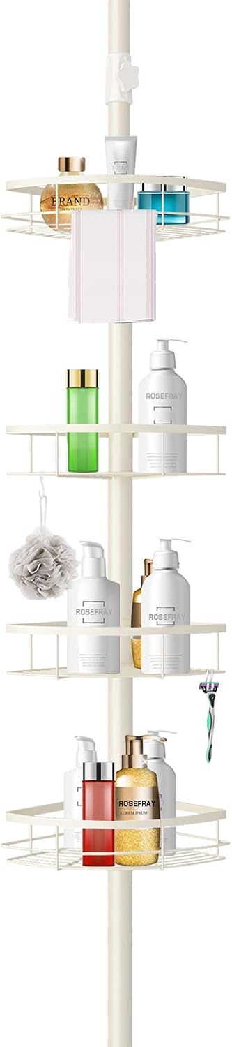 304 Stainless Steel Tension Pole Shower Caddy with 4 Adjustable Baskets J1524