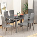 5 Piece Faux Marble Dining Table and PU Leather Chairs Set W491680