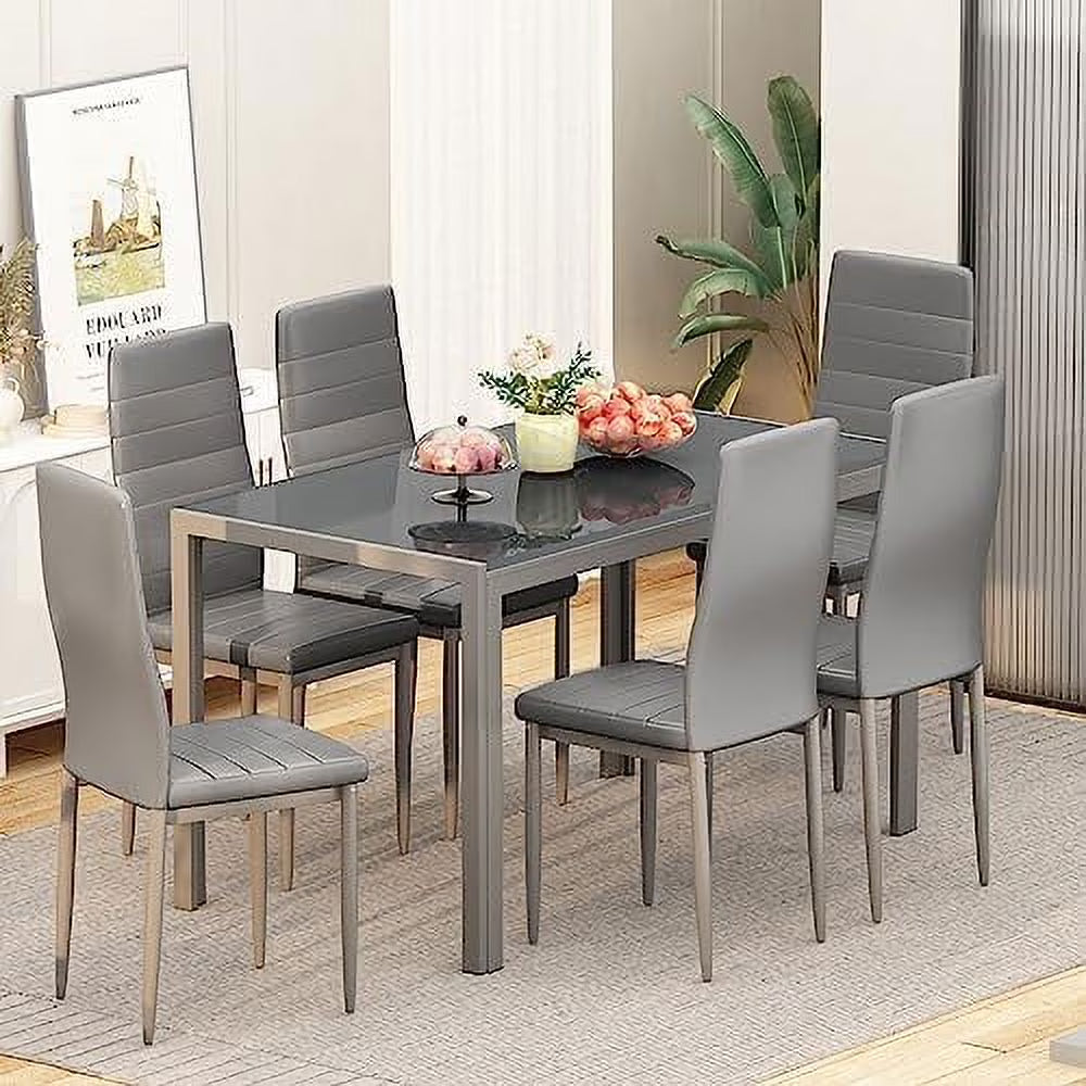 5 Piece Faux Marble Dining Table and PU Leather Chairs Set W491680