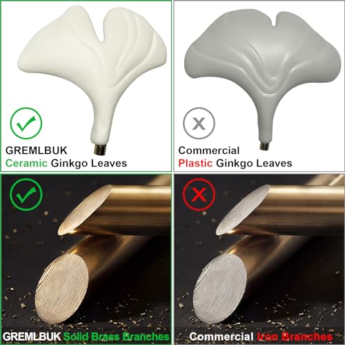 Gold Ceramic Ginkgo Leaf Semi Flush Mount Ceiling Light Fixture, 24" P7434