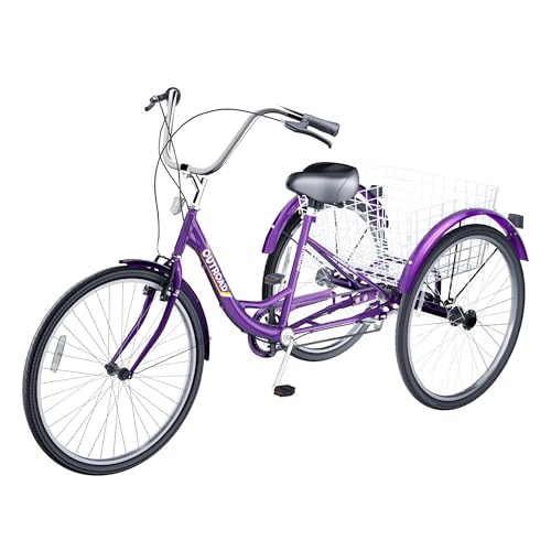 24 Inch Blue 7-Speed Adult Tricycle with Large Basket S322158