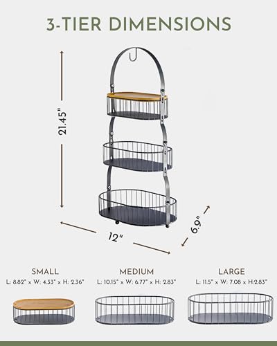 3 Tier Bamboo Fruit Basket with Removable Baskets Z90460